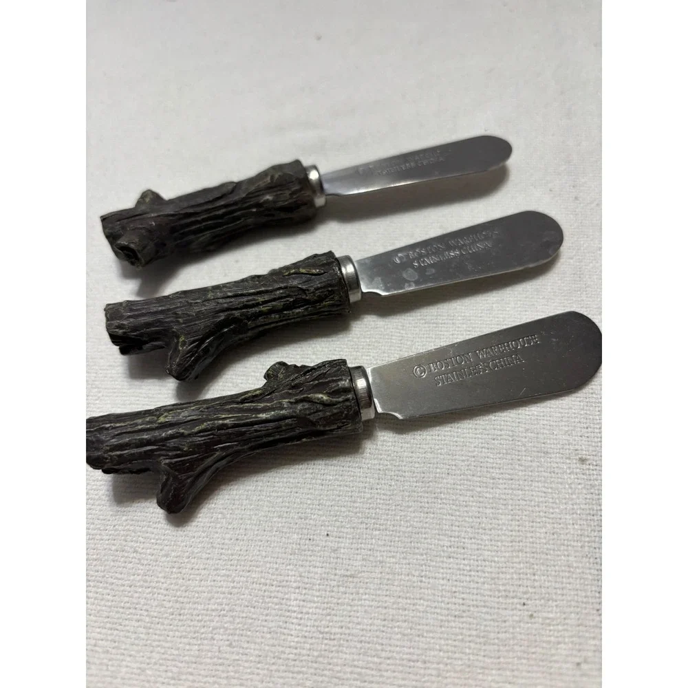 Set of 3 Cheese Spreaders, Boston Warehouse, Stainless, Log Handles